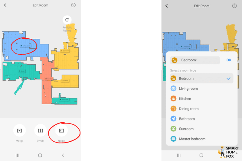 Rooms are named and labelled with icons in the Roborock S7 MaxV Ultra App.